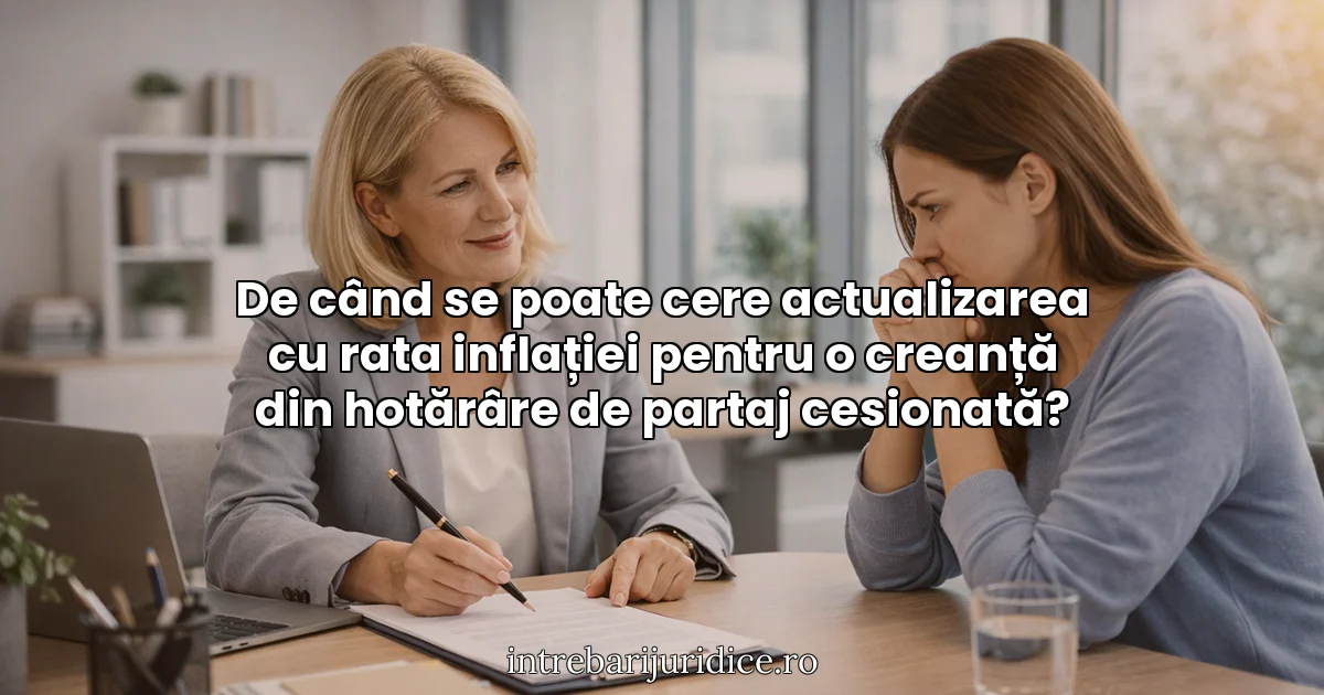 De când se poate cere actualizarea cu rata inflației pentru o creanță din hotărâre de partaj cesionată?