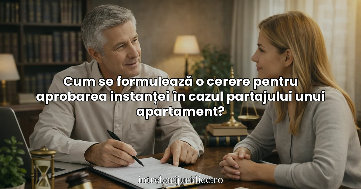 Cum se formulează o cerere pentru aprobarea instanței în cazul partajului unui apartament?