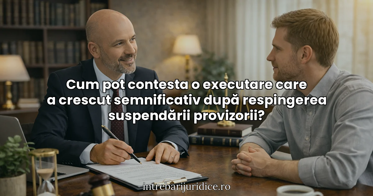 Cum pot contesta o executare care a crescut semnificativ după respingerea suspendării provizorii?