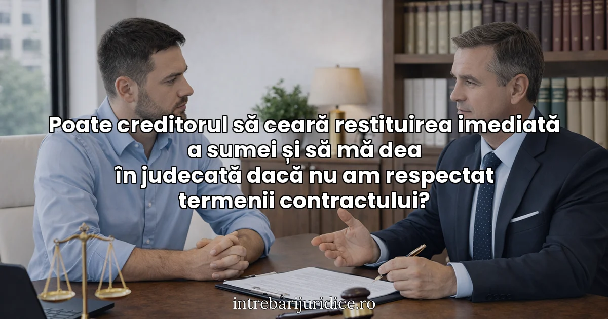 Poate creditorul să ceară restituirea imediată a sumei și să mă dea în judecată dacă nu am respectat termenii contractului?