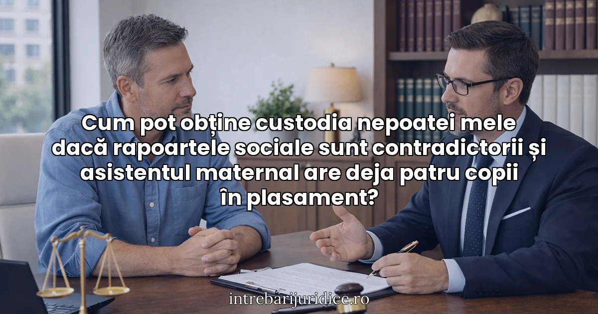 Cum pot obține custodia nepoatei mele dacă rapoartele sociale sunt contradictorii și asistentul maternal are deja patru copii în plasament?