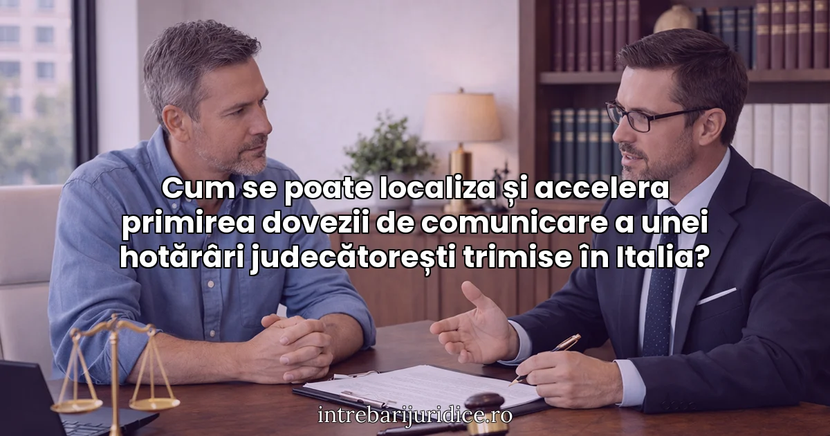 Cum se poate localiza și accelera primirea dovezii de comunicare a unei hotărâri judecătorești trimise în Italia?