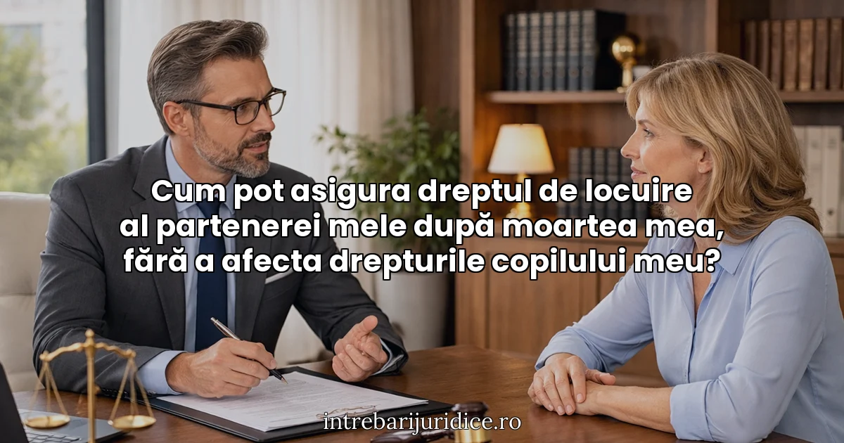 Cum pot asigura dreptul de locuire al partenerei mele după moartea mea, fără a afecta drepturile copilului meu?