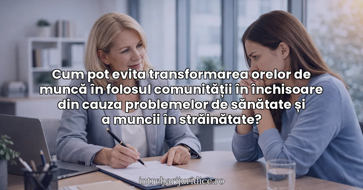 Cum pot evita transformarea orelor de muncă în folosul comunității în închisoare din cauza problemelor de sănătate și a muncii în străinătate?