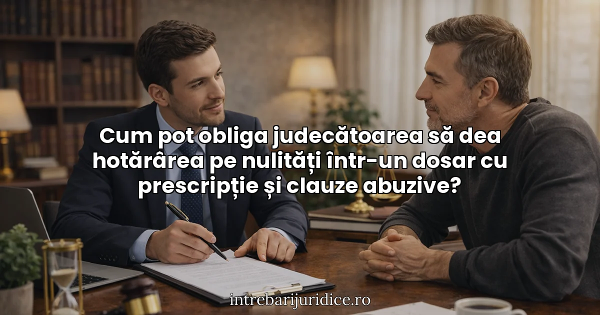 Cum pot obliga judecătoarea să dea hotărârea pe nulități într-un dosar cu prescripție și clauze abuzive?