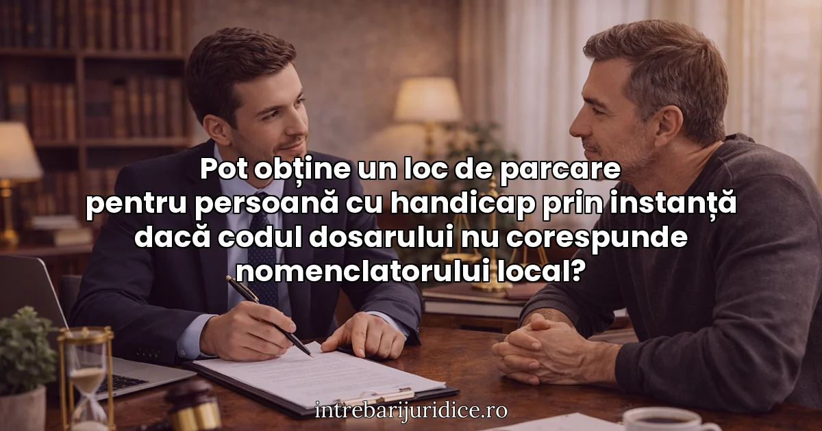 Pot obține un loc de parcare pentru persoană cu handicap prin instanță dacă codul dosarului nu corespunde nomenclatorului local?