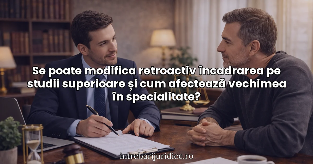 Se poate modifica retroactiv încadrarea pe studii superioare și cum afectează vechimea în specialitate?