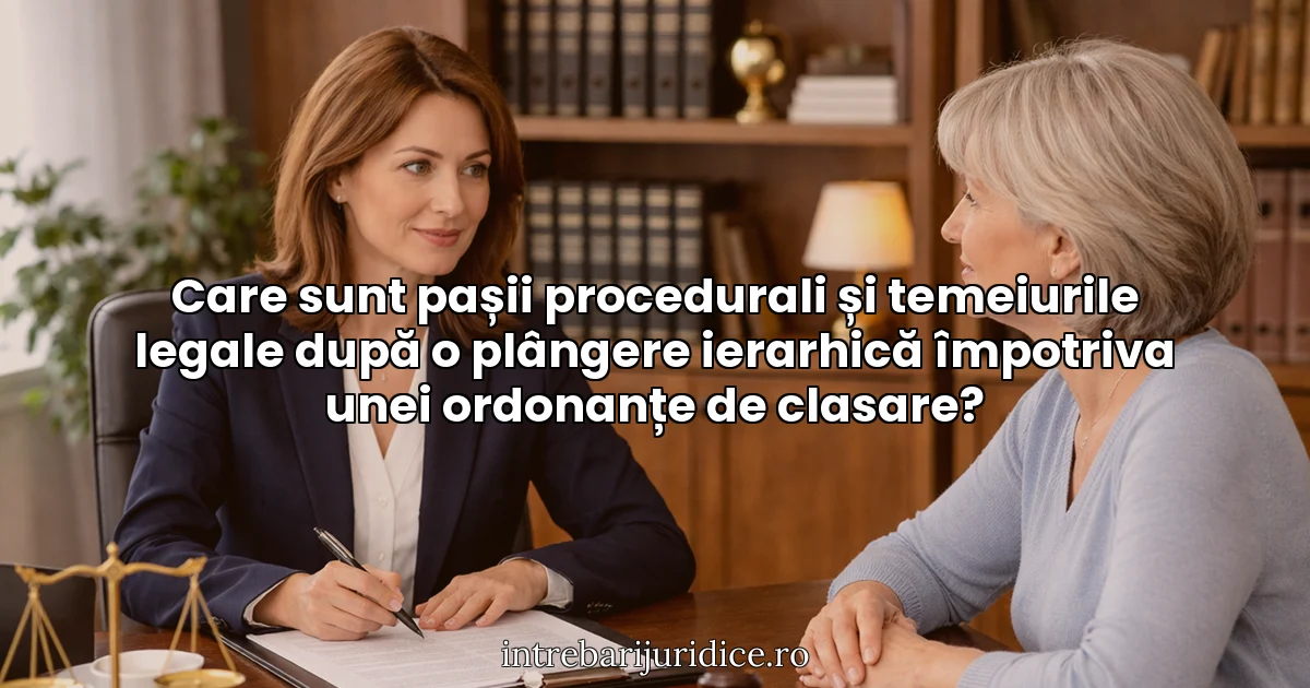 Care sunt pașii procedurali și temeiurile legale după o plângere ierarhică împotriva unei ordonanțe de clasare?
