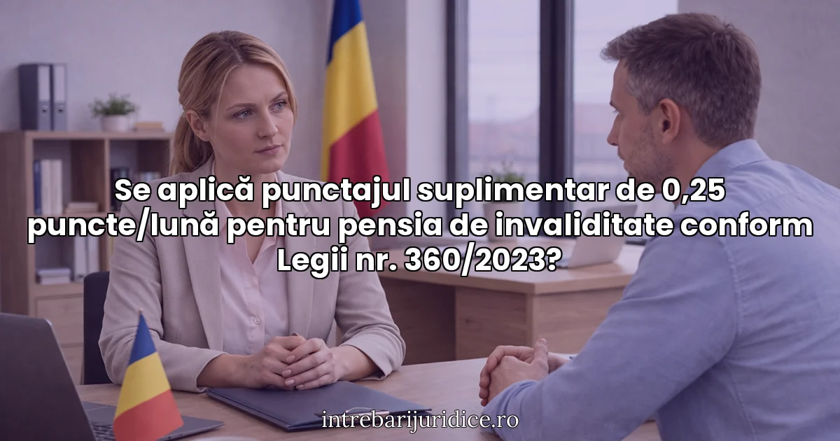 Se aplică punctajul suplimentar de 0,25 puncte/lună pentru pensia de invaliditate conform Legii nr. 360/2023?