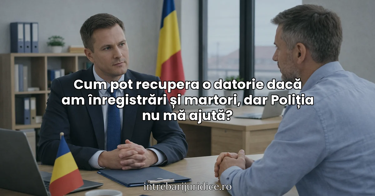 Cum pot recupera o datorie dacă am înregistrări și martori, dar Poliția nu mă ajută?