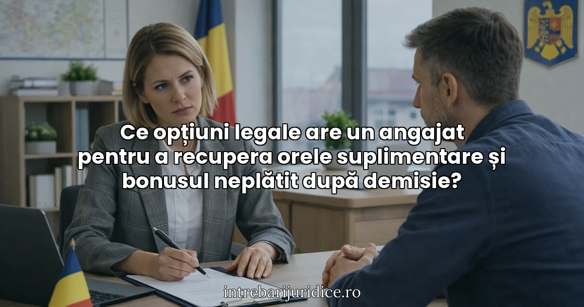 Ce opțiuni legale are un angajat pentru a recupera orele suplimentare și bonusul neplătit după demisie?