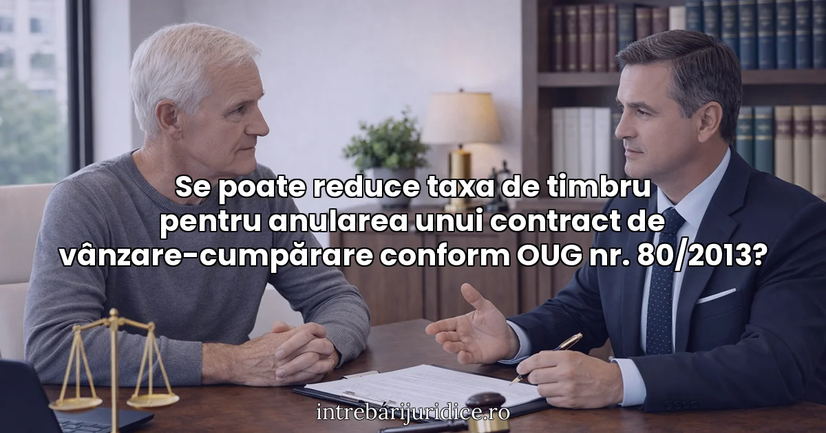 Se poate reduce taxa de timbru pentru anularea unui contract de vânzare-cumpărare conform OUG nr. 80/2013?