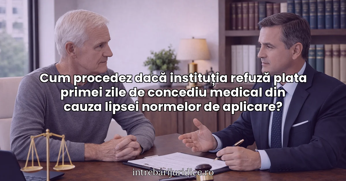 Cum procedez dacă instituția refuză plata primei zile de concediu medical din cauza lipsei normelor de aplicare?