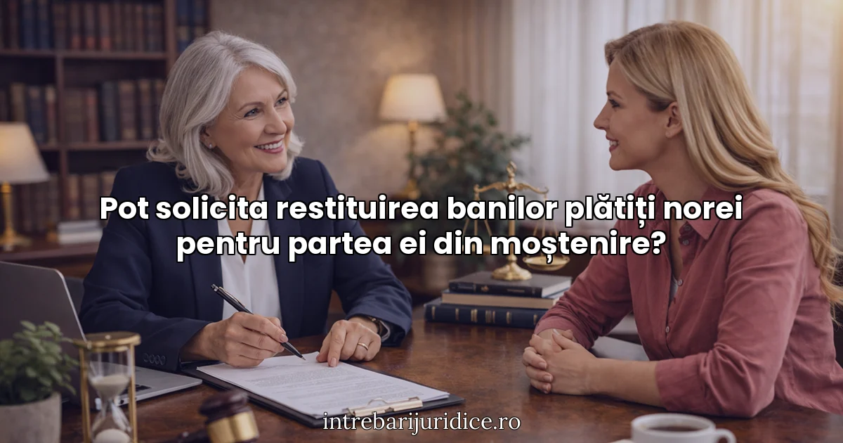 Pot solicita restituirea banilor plătiți norei pentru partea ei din moștenire?