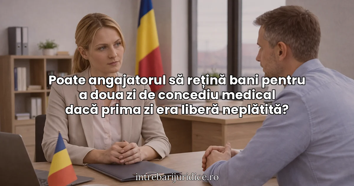 Poate angajatorul să rețină bani pentru a doua zi de concediu medical dacă prima zi era liberă neplătită?