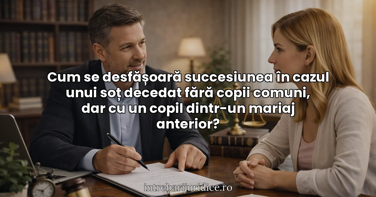 Cum se desfășoară succesiunea în cazul unui soț decedat fără copii comuni, dar cu un copil dintr-un mariaj anterior?