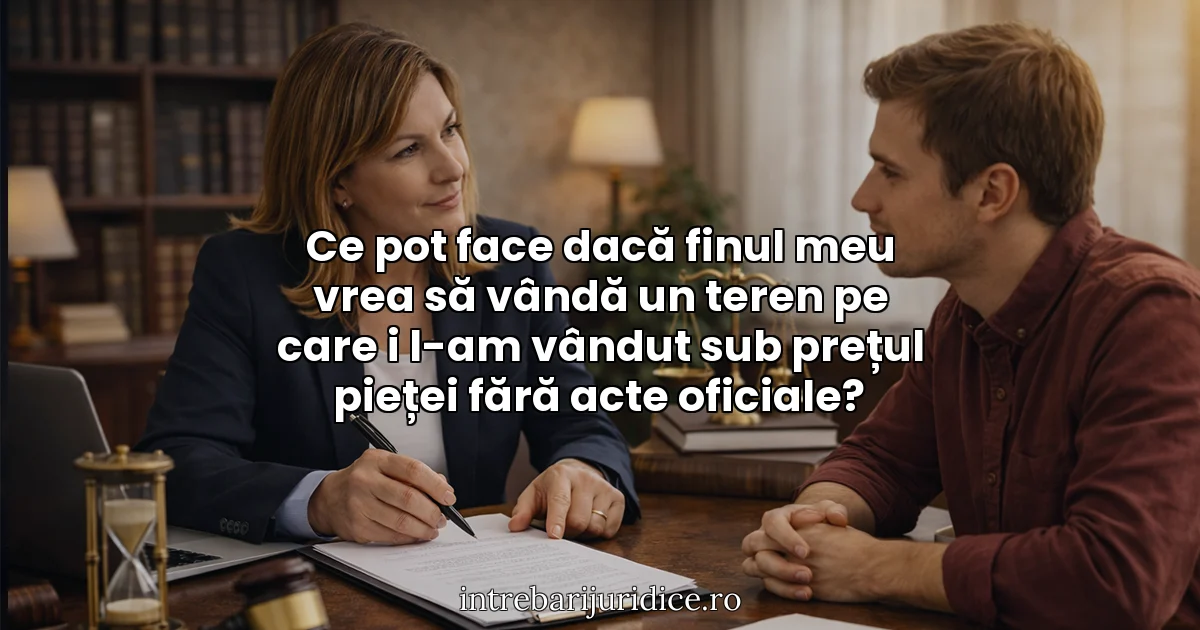 Ce pot face dacă finul meu vrea să vândă un teren pe care i l-am vândut sub prețul pieței fără acte oficiale?